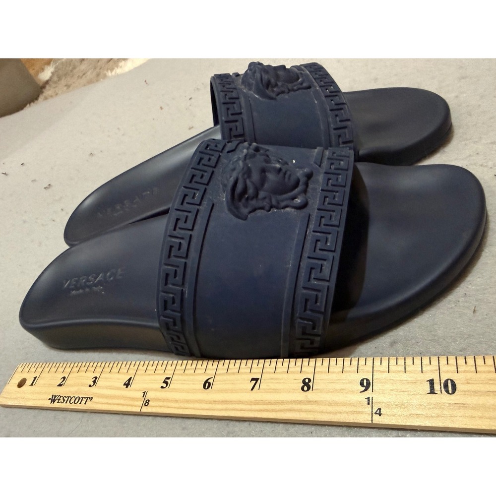 Versace Mens Medusa Head Greca Rubber Slides Navy Blue Made in Italy Sandals